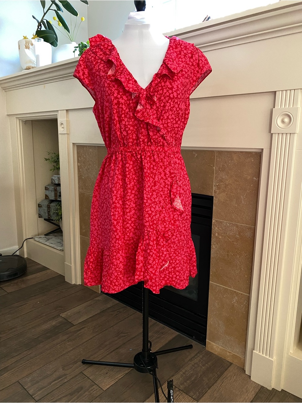 J. Crew Women’s Pink and Red Floral Ruffle Dress
